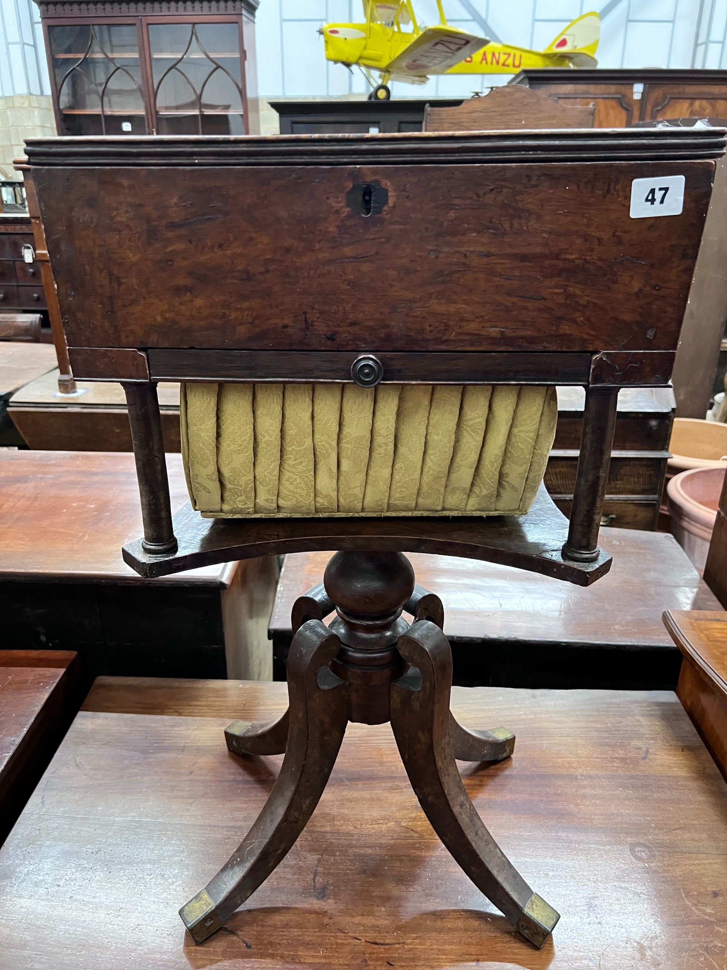 An early 19th century provincial work table, width 43cm, depth 29cm, height 72cm *Please note the sale commences at 9am.